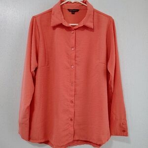 SAHARA Coral Orange Button Down Blouse Size 36 (L/XL)